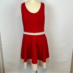 GUESS Red & Cream Sleeveless Midi Dress ((size Large))